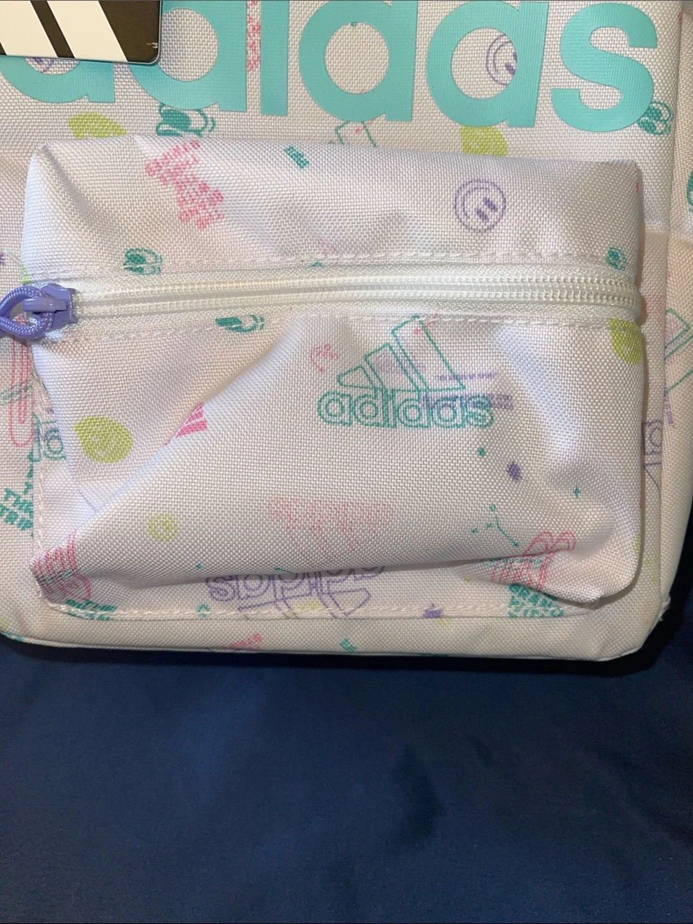 adidas White Lunch Bag with Teal Logo and Pastel Accents